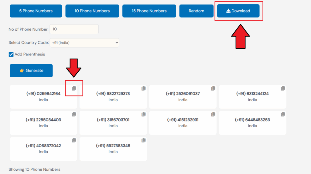 Copy or Download the Numbers