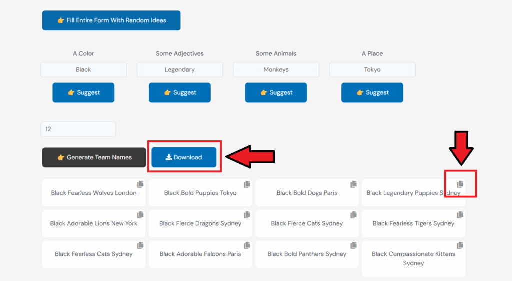 Download or Copy the Names